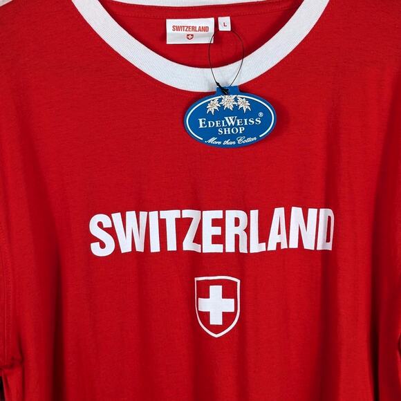 Switzerland L Shirt Unisex Red Edelweiss NWT Souvenir Soccer Tee 100% Cotton - Picture 2 of 5